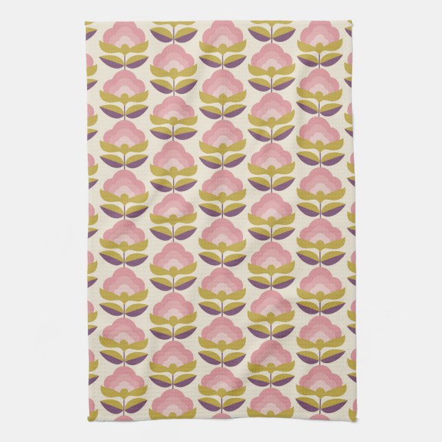 Paño De Cocina Estampado de flores rosado y púrpura retro (Vertical)