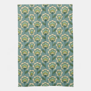 Paño De Cocina Estampado de flores verde azulado y amarillo