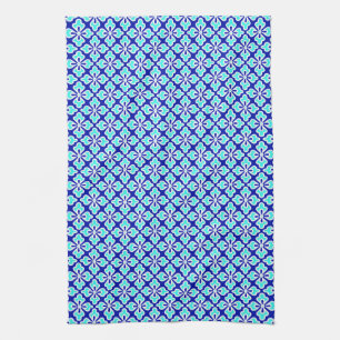 Paño De Cocina estampado de kimono floral, turquesa y azul cobalt