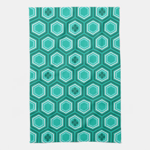 Paño De Cocina Estampado de kimono hexagonal, verde azulado, aqua