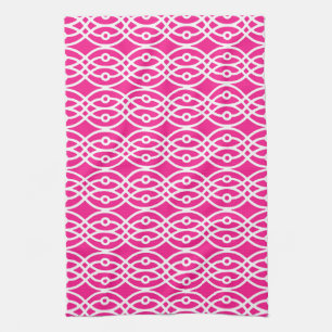 Paño De Cocina Estampado de kimono, rosa fucsia y blanco