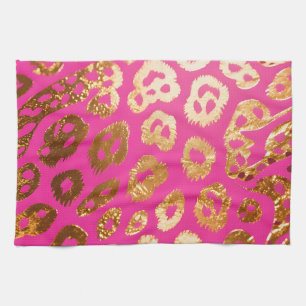 Paño De Cocina Estampado de leopardo dorado rosa caliente Glam