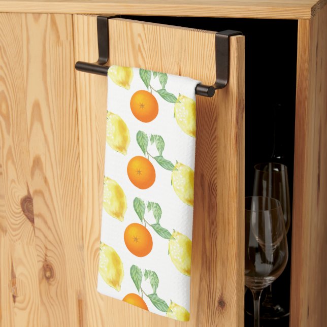 Paño De Cocina Estampado de naranja y limón cítrico  (Pliegue de tercios)