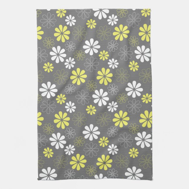 Paño De Cocina Estampado de plores gris y amarillo (Vertical)
