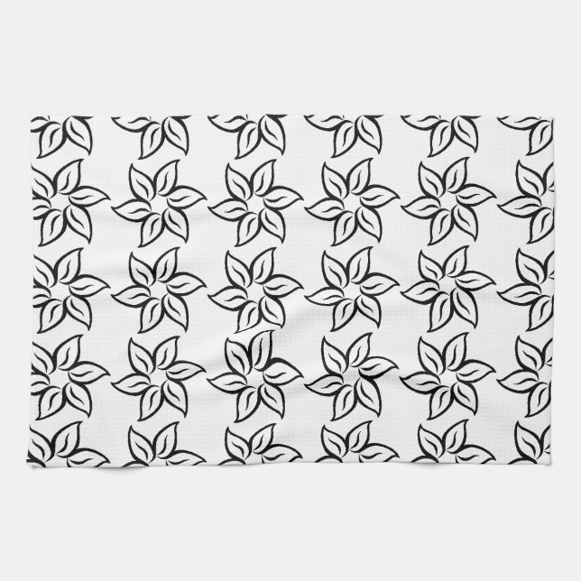 Paño De Cocina Estampado de plores rizado - negro en blanco (Horizontal)