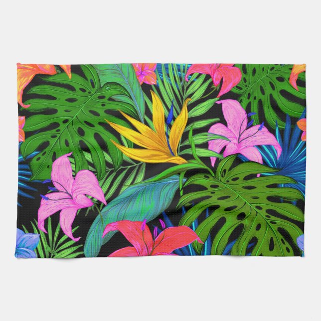 Paño De Cocina Estampado de plores tropical hawaiano (Horizontal)