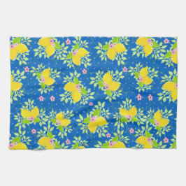 Paño De Cocina Estampado floral de limones azules y amarillos ver