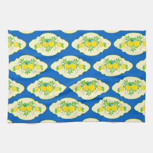 Paño De Cocina Estampado floral de limones azules y amarillos ver