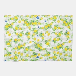 Paño De Cocina Estampado floral de limones azules y amarillos ver