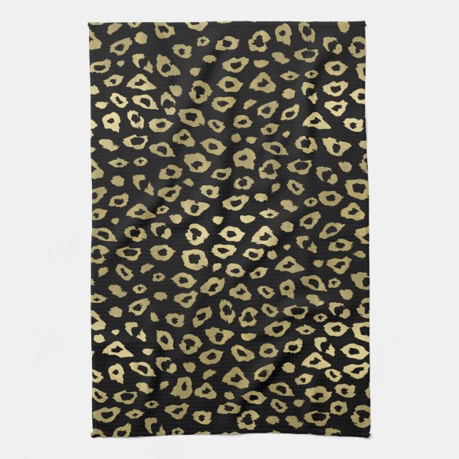 Paño De Cocina Estampado leopardo negro de Ombre del oro (Vertical)