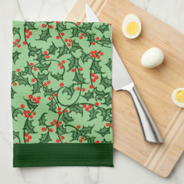 Paño De Cocina Estampado navideño rústico de acebo y bayas sobre 