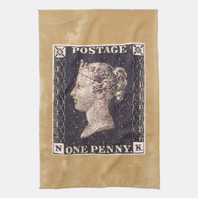 Paño De Cocina Estampilla Penny Black Postage (Vertical)