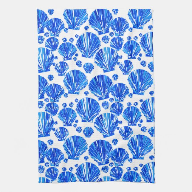 Paño De Cocina Estanques azules y del mar blanco cobálticos (Vertical)