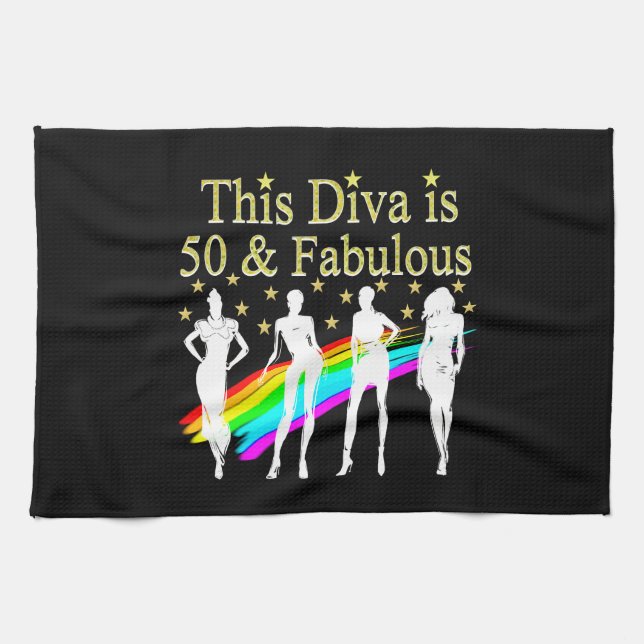 PAÑO DE COCINA ESTE DIVA ES DE 50 AÑOS Y FABULOSO CUMPLEAÑOS 50 (Horizontal)