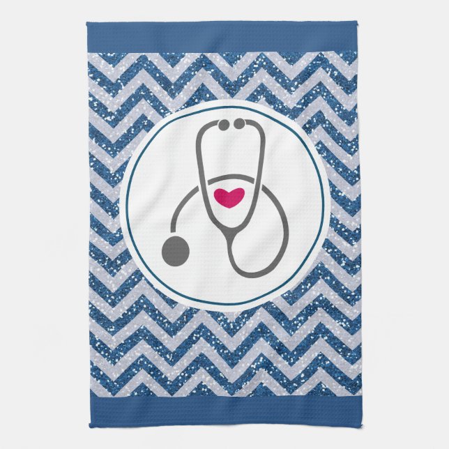 Paño De Cocina Estetoscopio de Enfermería gris simple con corazón (Vertical)