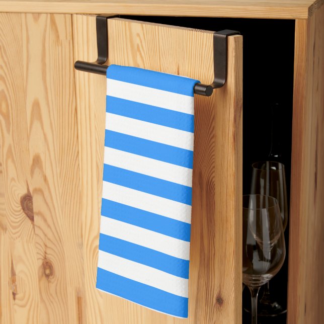 Paño De Cocina Estilizada a rayas blancas y azul brillante (Pliegue de tercios)