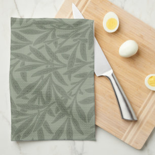 Paño De Cocina Estilo antiguo verde salvia con estampado de sauce
