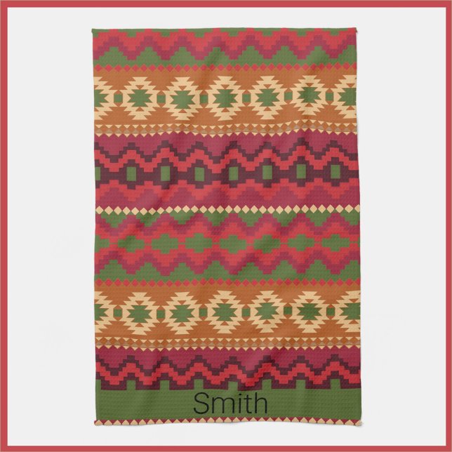 Paño De Cocina Estilo azteca suroeste verde rosa y marrón (Bookmark my store! https://www.zazzle.com/store/capricepetit)