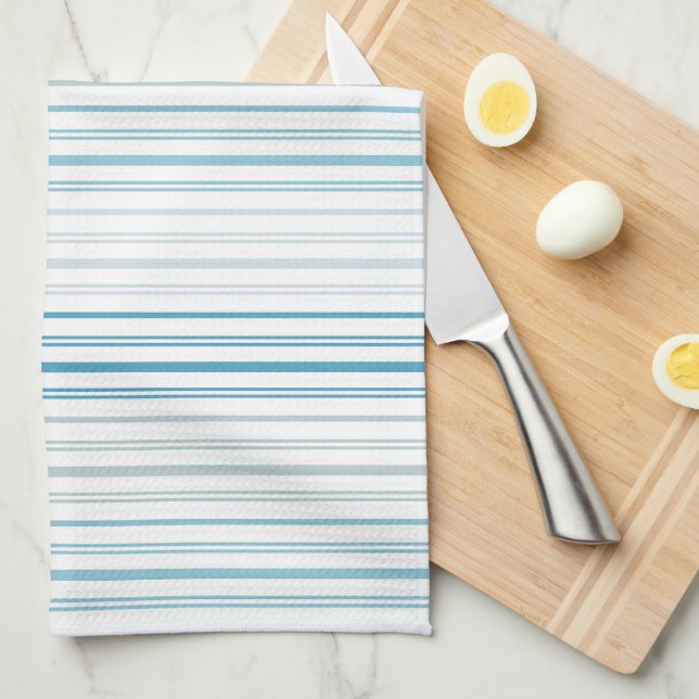 Paño De Cocina Estilo de casa de campo rayada en la costa azul y  (Doblado Cuarto)