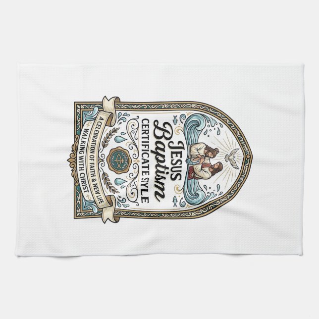 Paño De Cocina Estilo de Certificado de Bautismo de Jesús Certifi (Horizontal)