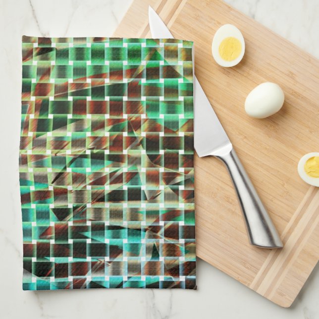 Paño De Cocina Estilo de cesta de paja seca similar en verde y ma (Doblado Cuarto)