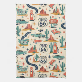 Paño De Cocina Estilo de cocina retro al lado de la carretera 66