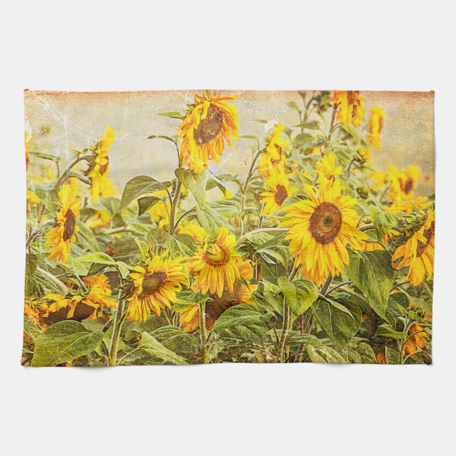Paño De Cocina Estilo de granja amarillo de campo de girasol (Horizontal)