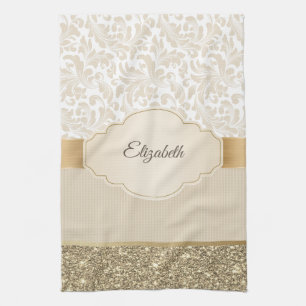 Paño De Cocina Estilo Dorado Brillo Damask Vintage