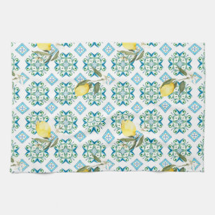 Paño De Cocina Estilo italiano,azulejos,majolica,limón ,Impresión