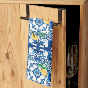 Paño De Cocina estilo italiano, mediterráneo, mosaico, azul,