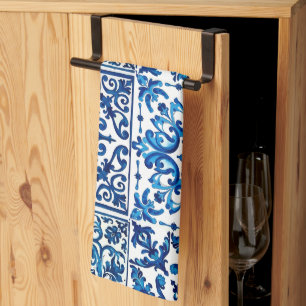 Paño De Cocina estilo italiano, mediterráneo, mosaico, azul,