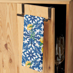 Paño De Cocina estilo italiano, mediterráneo, mosaico, azul, limó
