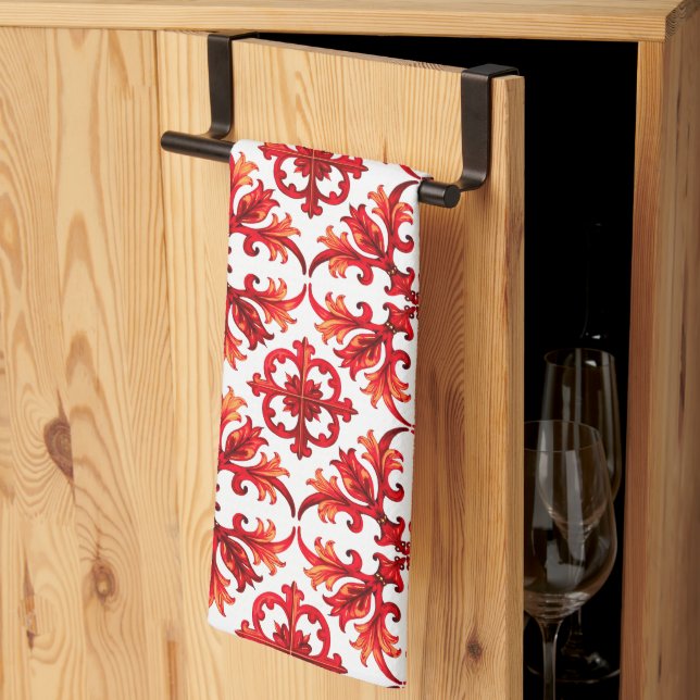Paño De Cocina Estilo italiano,mosaico,rojo (Pliegue de tercios)
