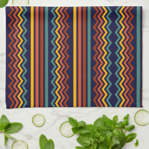 Paño De Cocina Estilo Retro de los 70 Navy y Mostaza Boho Chevron