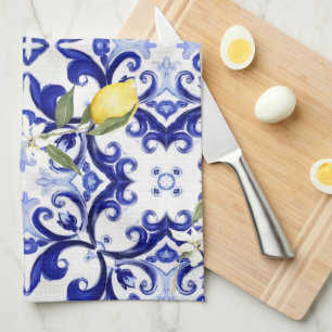 Paño De Cocina Estilo siciliano, limones, majólica