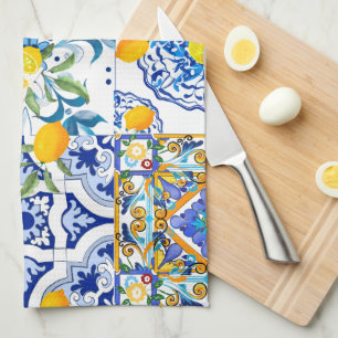 Paño De Cocina Estilo siciliano, mayólica, limones