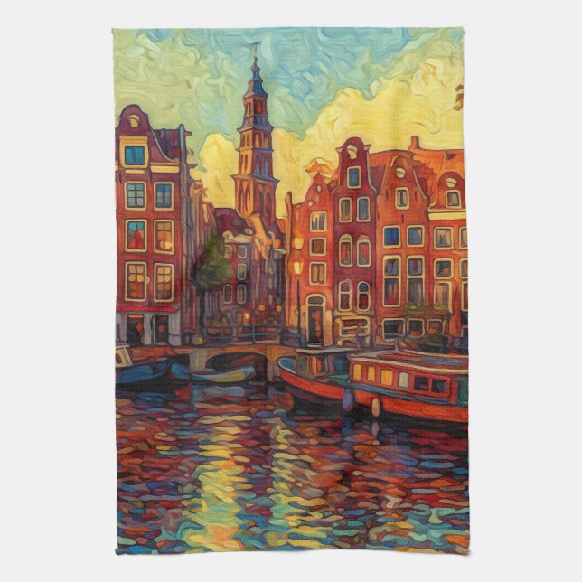 Paño De Cocina Estilo van Gogh en los canales de Amsterdam (Vertical)