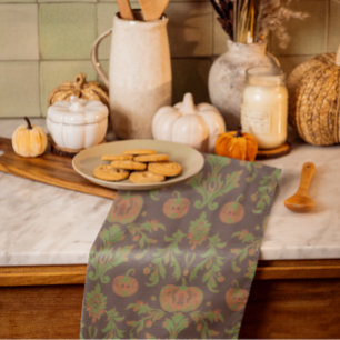 Paño De Cocina Estilo Vintage Otoño Calabazas
