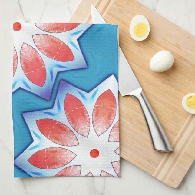 Paño De Cocina Estrella azul roja diez de Stube caleidoscopio en  (Doblado Cuarto)