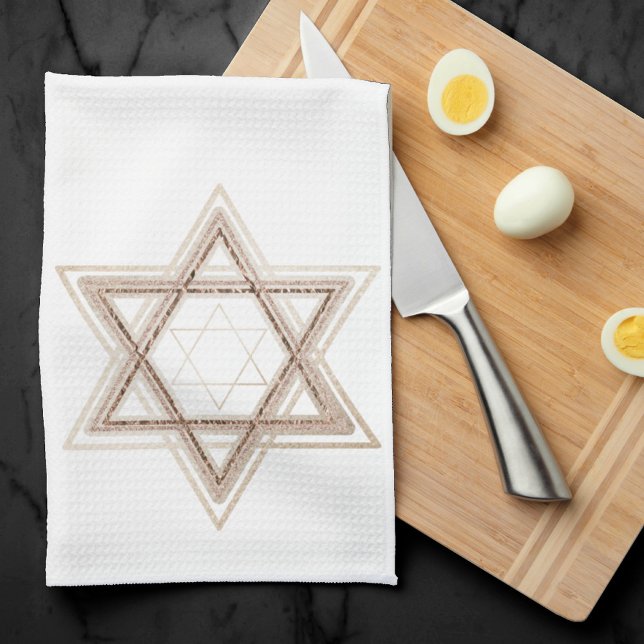 Paño De Cocina Estrella De David | Elegante oro y blanco moderno (Subido por el creador)