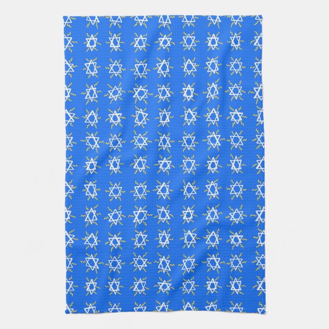 Paño De Cocina Estrella de David Hanukkah Pattern Blue White (Vertical)