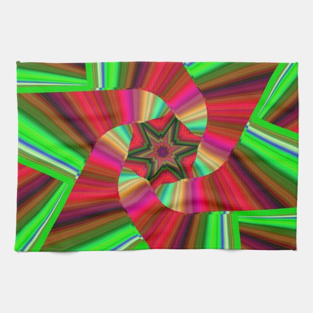 Paño De Cocina Estrella de Kaleidoscope Estrella Verde Rojo (Horizontal)