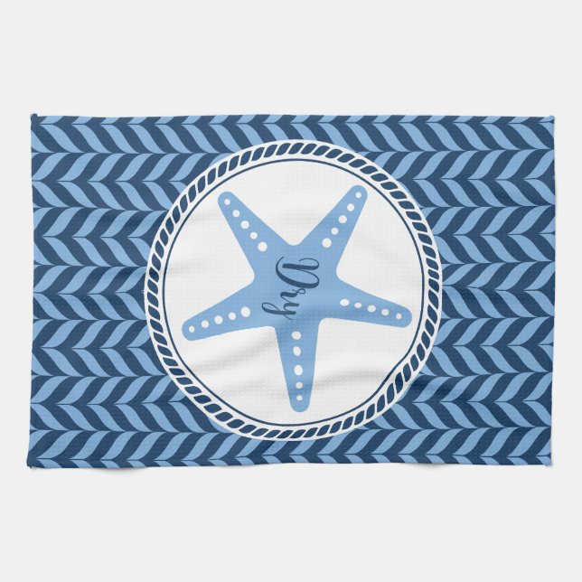 Paño De Cocina Estrella de mar azul náutico costera  (Horizontal)