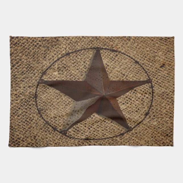 Paño De Cocina Estrella de Texas Rústica Burlap Primitiva del Paí (Horizontal)