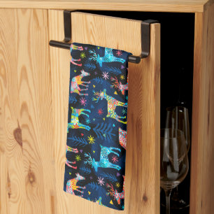 Paño De Cocina Estrella del bosque de navidad de ciervos colorido