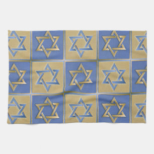 Paño De Cocina Estrella Judaica De David Metalizado Gold Blue