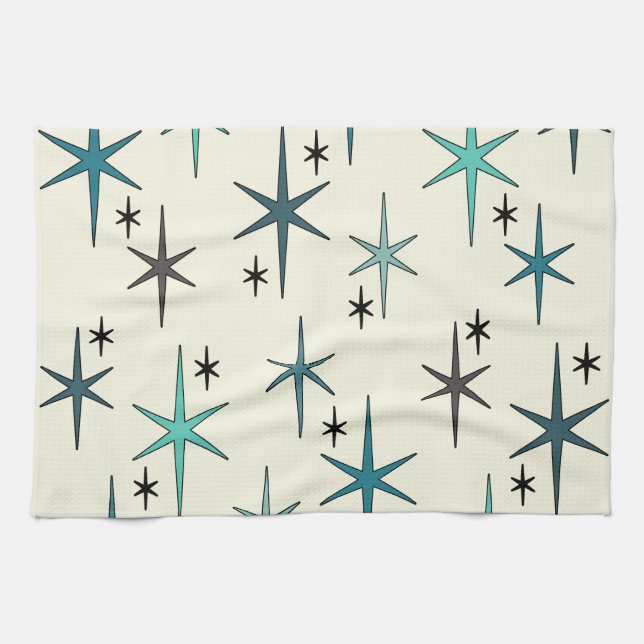 Paño De Cocina Estrella moderna de Mid Century Sky Turquoise (Horizontal)