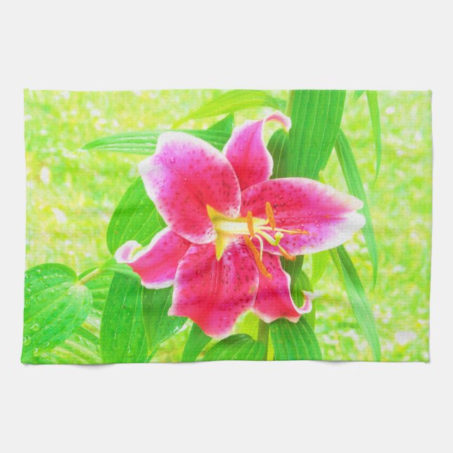 Paño De Cocina Estrella rosa profunda bonito Lily en verde anime (Horizontal)