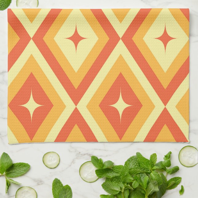 Paño De Cocina Estrellas atómicas de mediados de siglo sobre diam (Doblado)