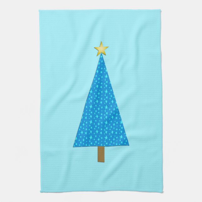 Paño De Cocina Estrellas azules, árbol navideño moderno (Vertical)